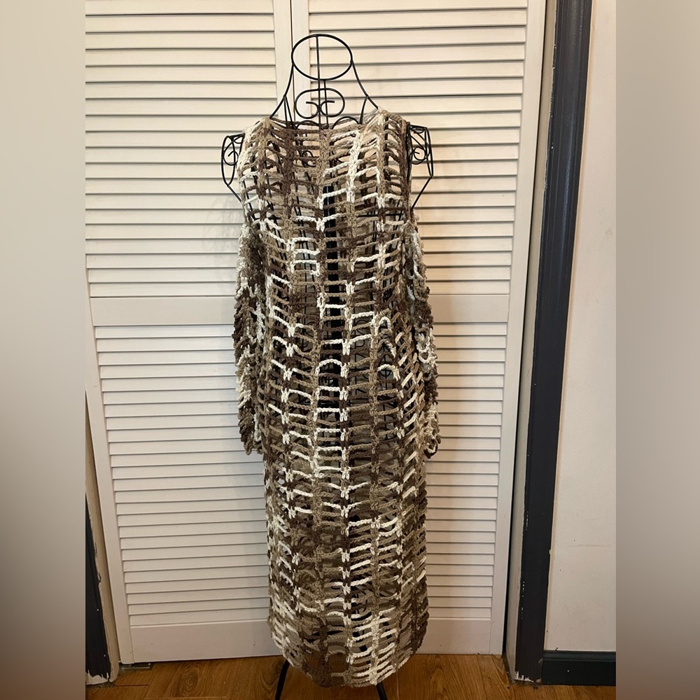 100% hand crocheted cold shoulder mesh dress by The Angry Crocheter